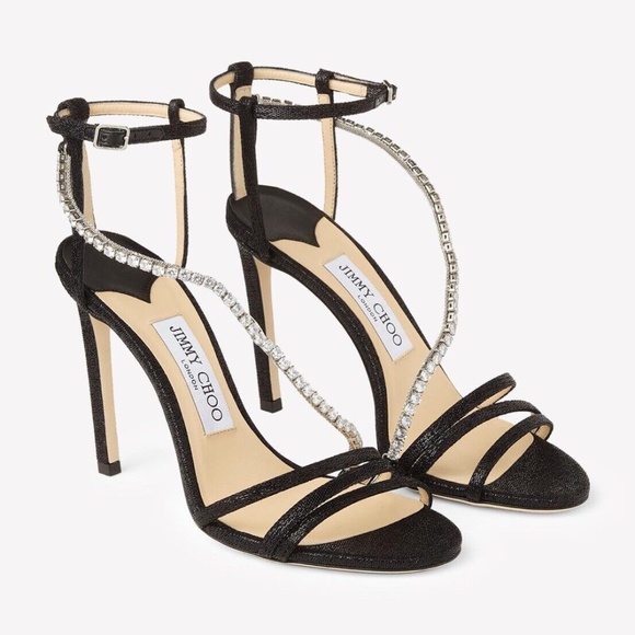 NEW Jimmy Choo Thaia 100 Black Crystal Strappy Heel